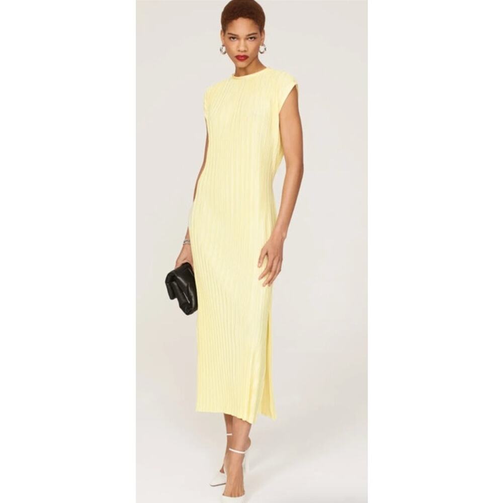 Atlein x RTR Plisse Midi Dress Sleeveless Pleat Yellow L
